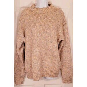 Zara Crop Ribbed Mock Neck Wool Blend Pink Multicolor Oversize Sweater MEDIUM